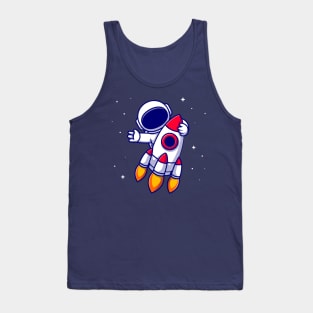 Astronaut Riding Rocket Cartoon Tank Top